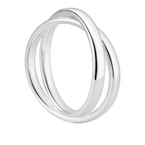 Elegant sterling silver bangle with a double round ring design, polished to a sleek finish and displayed on a clean white background.