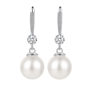 Elegant drop earrings crafted from 925 sterling silver, featuring sparkling zircon stones and lustrous pearls, displayed on a clean white background.