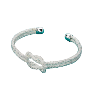 Viviana Twist sterling silver bangle featuring an elegant knot design, crafted from 925 sterling silver with a polished classic finish, non-resizable cuff style.