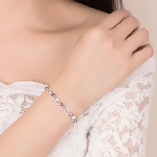 Charm Crystal Purple Female Bracelet Jewelry-Fashion Girl 925 Silver Bracelets For Women Bride Wedding Engagement
