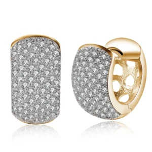 Elegant 18K gold-plated 925 sterling silver earrings featuring a round hollow design with shimmering zircon stones, perfect for weddings and formal occasions.