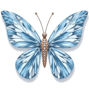 Elegant blue gemstone butterfly logo with gold accents, symbolizing luxury and beauty — Marinty Jewelry Brand icon.